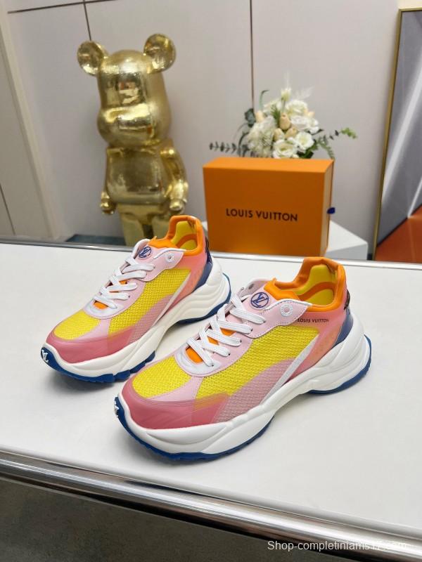 2025 Women Louis Vuitton Yellow Pink Blue Mesh Leather Sneakers