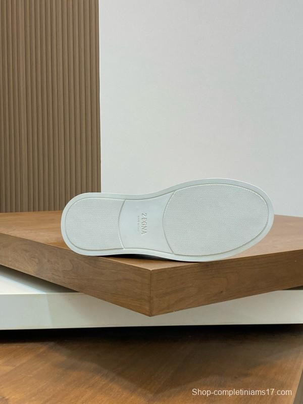 2024 Men Ermenegildo Zegna Beige PELLETESSUTA Calfskin Sneakers Elastic Detail MJ00280