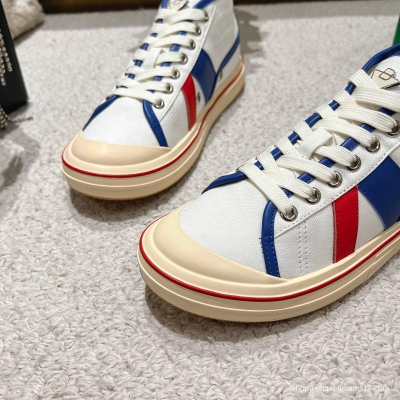 2025 Unisex Bottega Veneta White Blue Red Canvas Lambskin Sneakers Hand Painted LY00