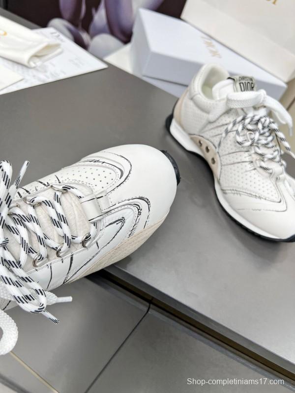 2025 Women Dior White Beige Leather Suede Sneakers KFY00290