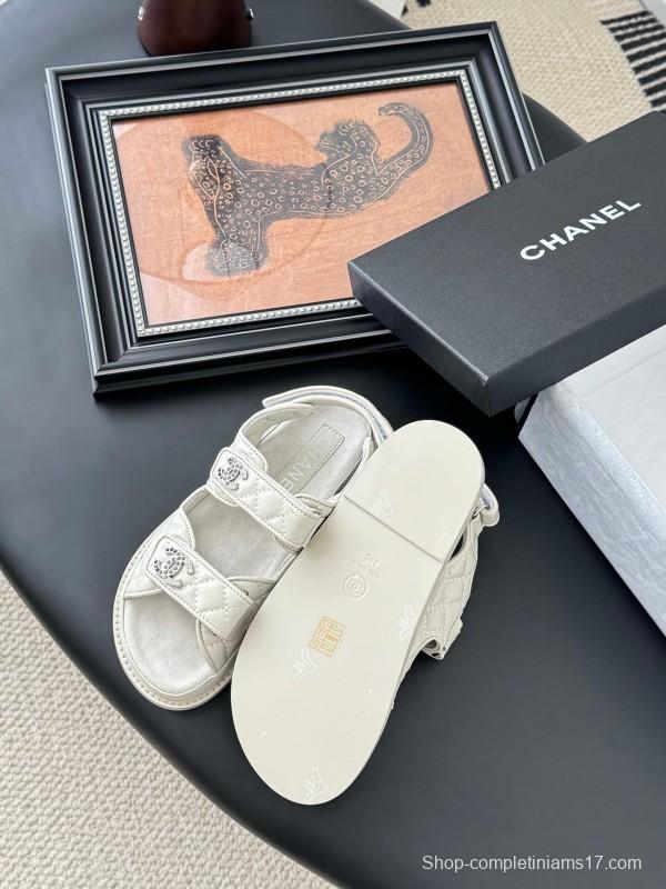 2025 Women Chanel White Leather Sandals LY00320