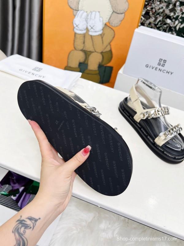2025 Women Givenchy White Leather Sandals Chain Detail LY00260