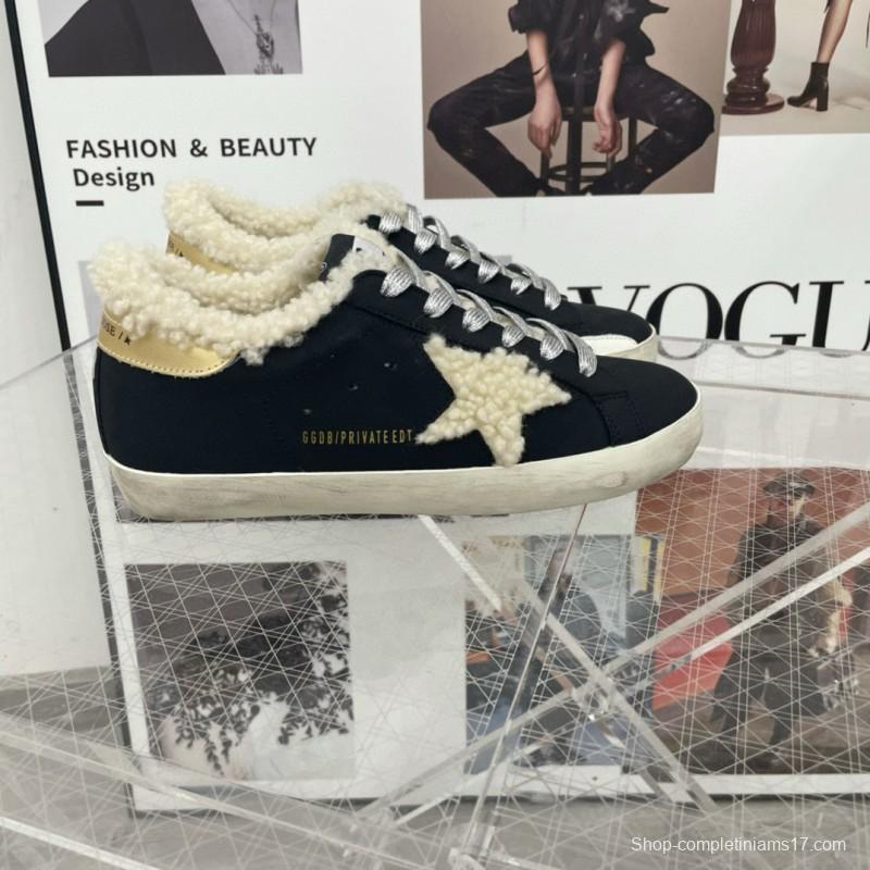 2025 Women GGDB Black Cream Shearling Leather Sneakers