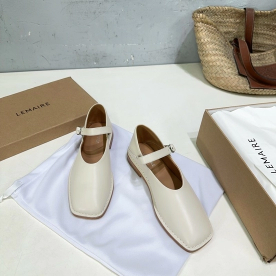 2025 Women Lemaire White Leather Mary Jane Strap Shoes