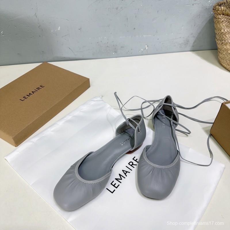 2025 Women LEMAIRE Light Grey Leather Ballet Flats