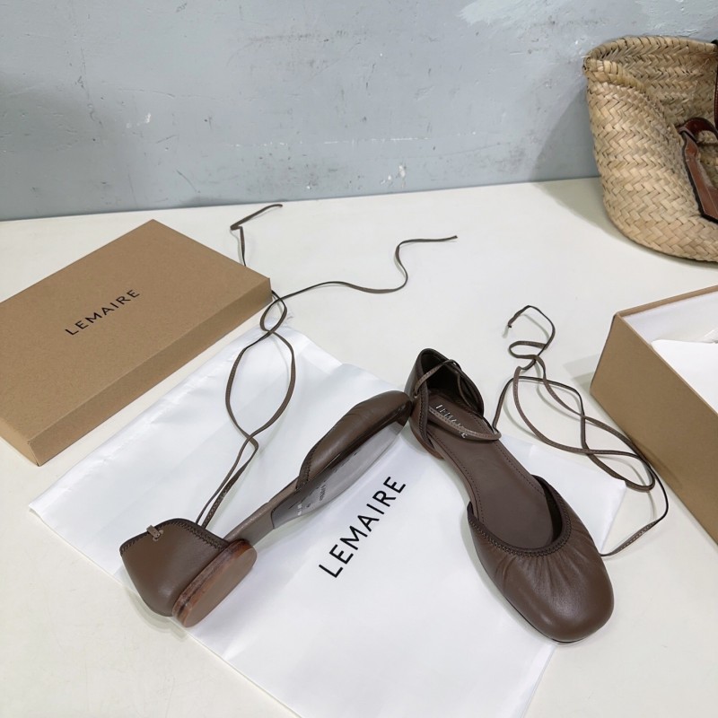 2025 Women LEMAIRE Brown Leather Ballet Flats