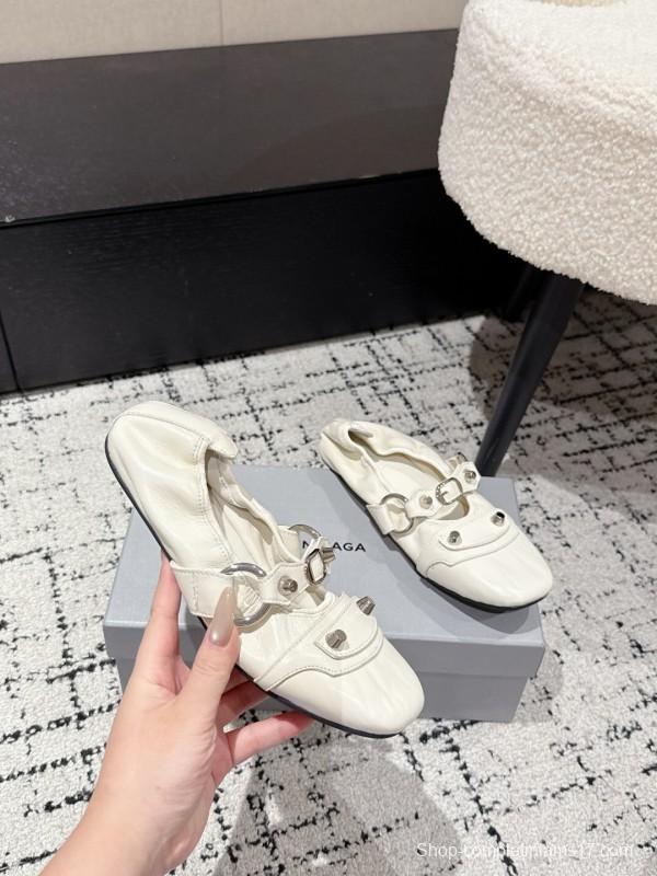 BALENCIAGA Cagole Metal Studs Ballet Flats - KFY00300
