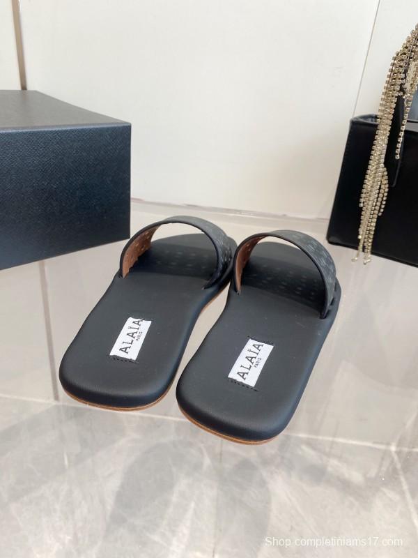 2025 Alaa Black Leather Slippers KFY00280