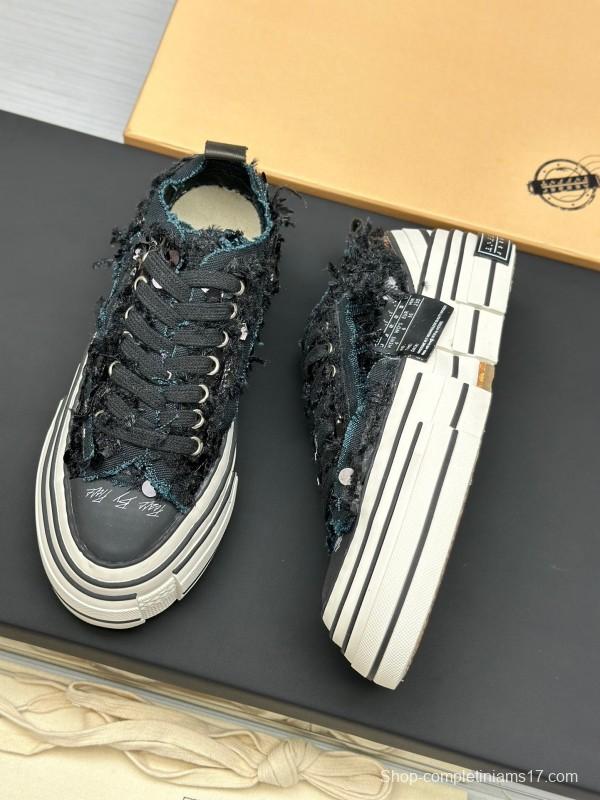 2025 Unisex XVESSEL Black Canvas Plimsolls Distressed Artistic AS00260