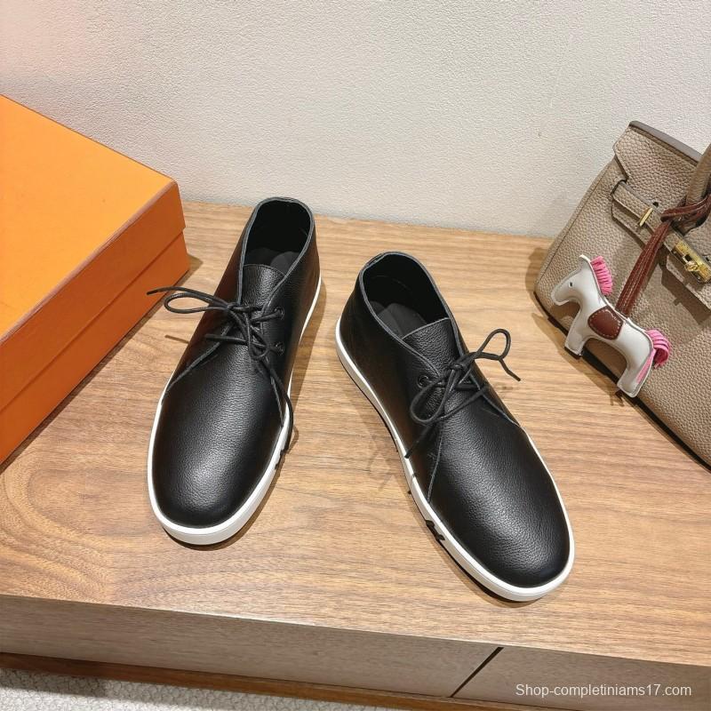 2025 Unisex Hermes Black White Leather Boots Classic Style