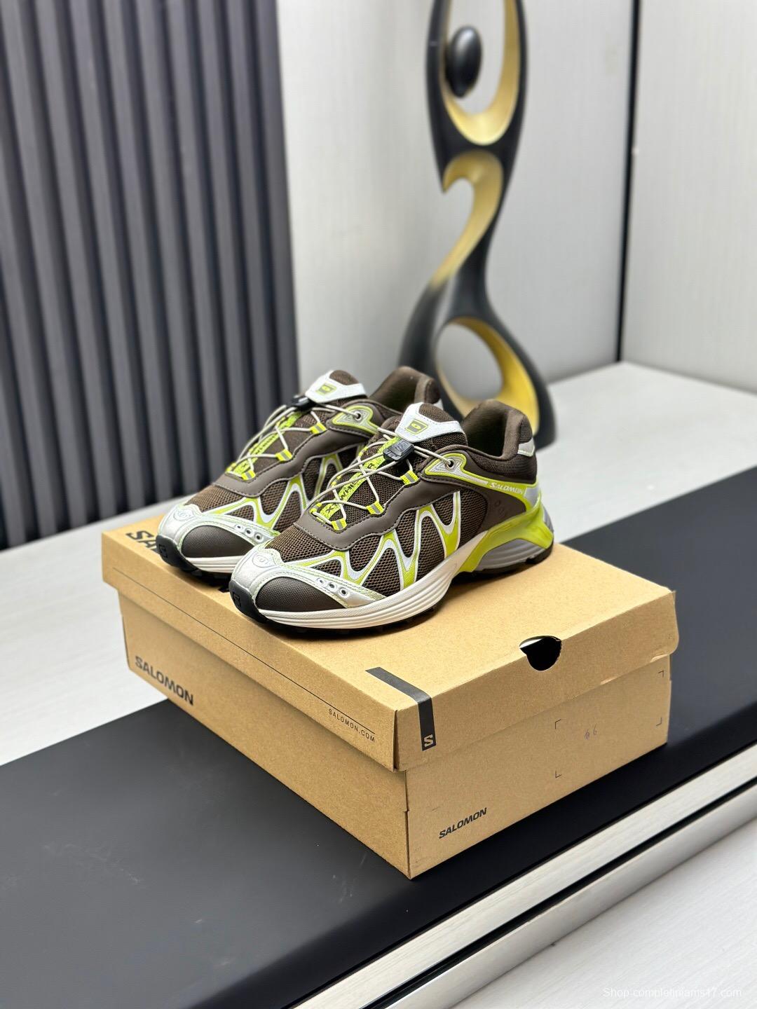 2025 Unisex SALOMON Brown White Cream Leather Mesh Sneakers AS00320