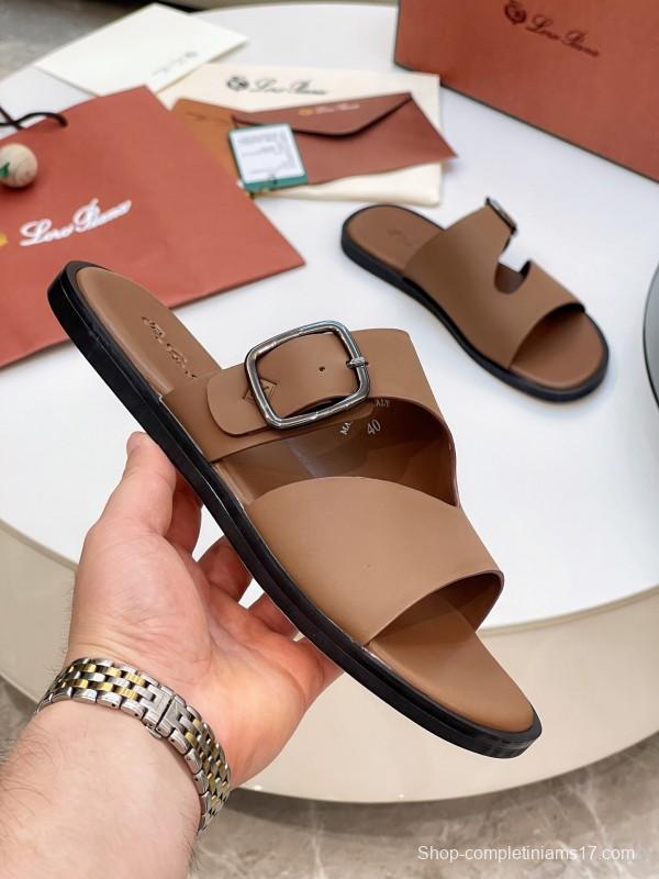 2025 Men Loro Piana Brown Leather Slippers AS00250