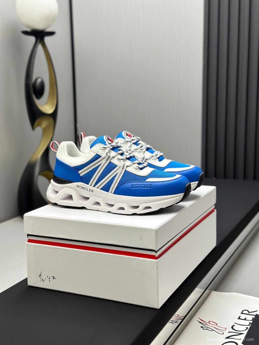 2025 Unisex Moncler Blue White Nylon Mesh Trailgrip GTX Outdoor Sneakers AS00390