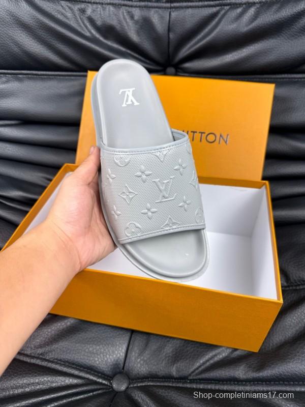 2025 Men Louis Vuitton White Leather Slippers AS00170