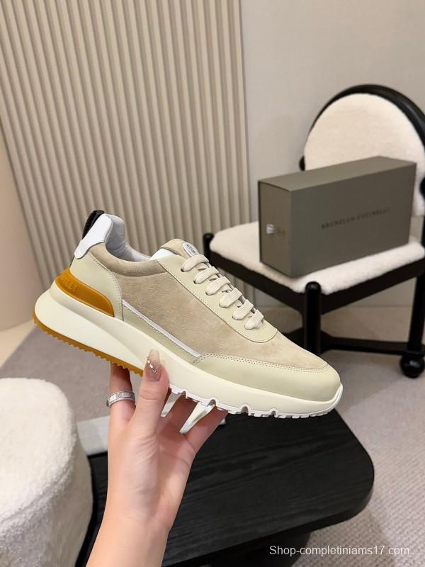 2025 Unisex Brunello Cucinelli Black Milk Blue Apricot Calfskin Leather Sneakers AS00320