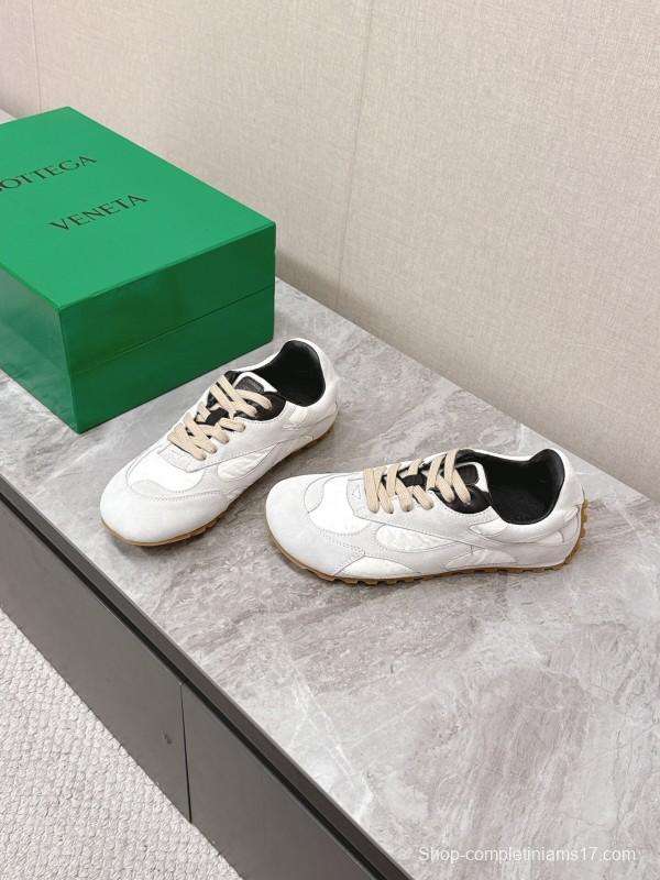 2025 Unisex Bottega Veneta White Black Nylon Suede Sneakers KFY00290