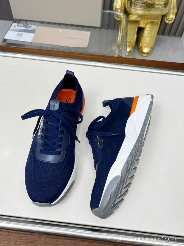 2025 Unisex Santoni Navy Orange Wool Blend Knit Sneakers AS00320