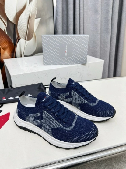 2025 Unisex Kiton Blue White Knit Sneakers AS00320