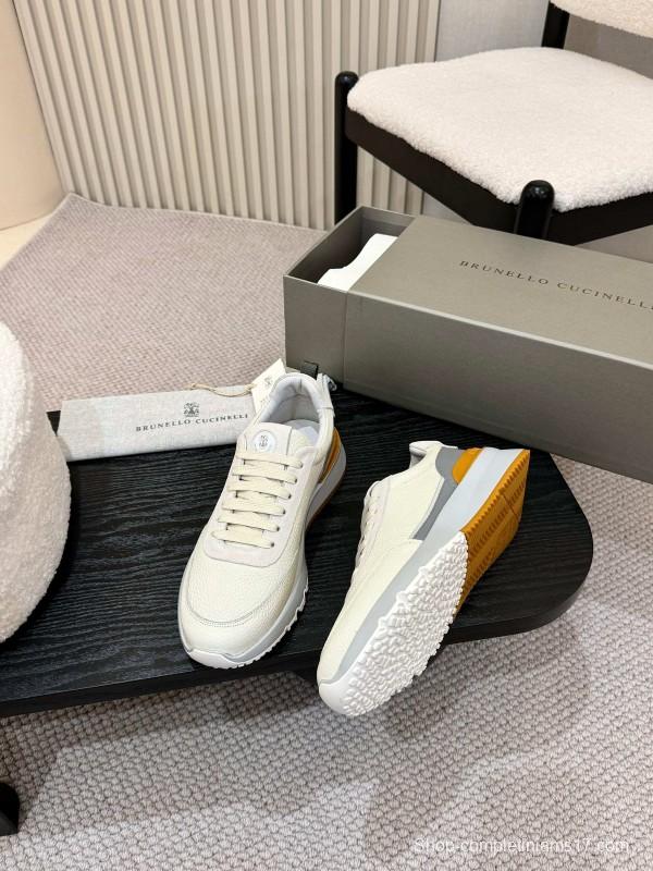 2025 Men Brunello Cucinelli Black Ivory Blue Almond Calfskin Leather Sneakers AS00320