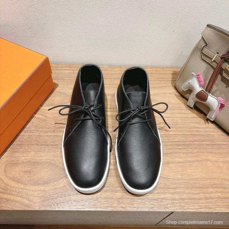 2025 Unisex Hermes Black White Leather Boots Classic Style