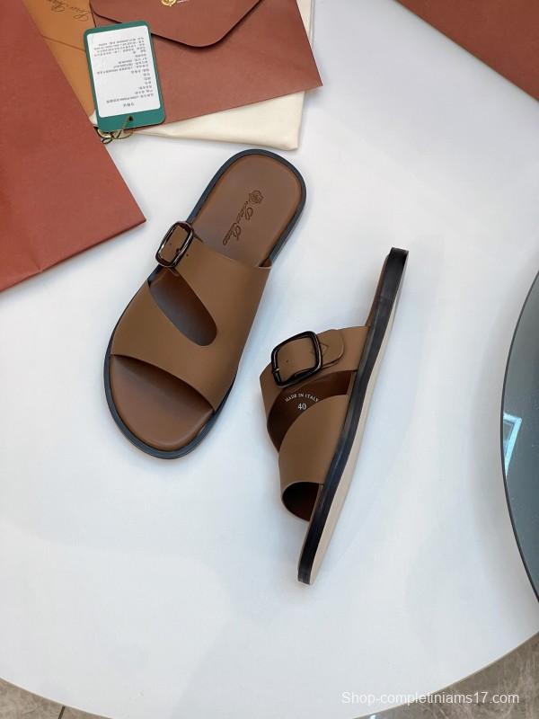 2025 Men Loro Piana Brown Leather Slippers AS00250