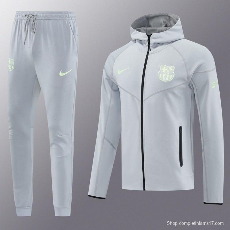 25/26 Barcelona Grey Full Zipper Hoodie Jacket +Long Pants