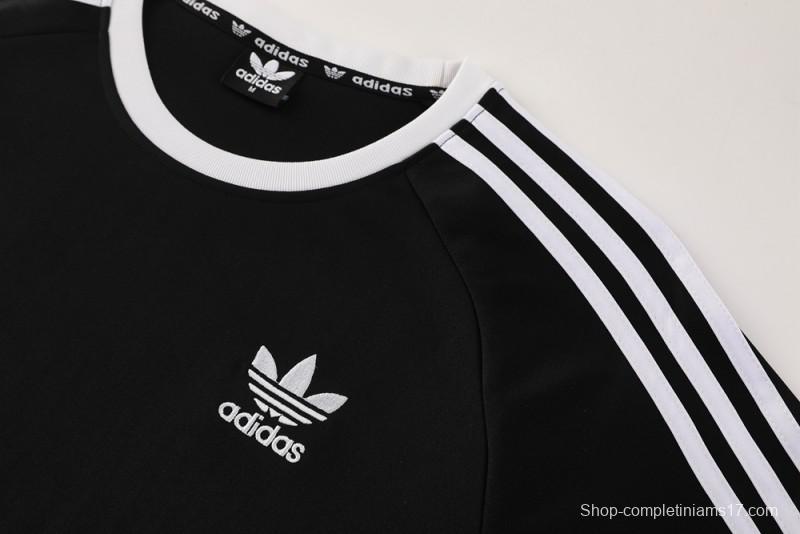 2025 Adidas Originals Long Sleeve T-Shirt Collection - Navy/White/Black with 3-Stripes
