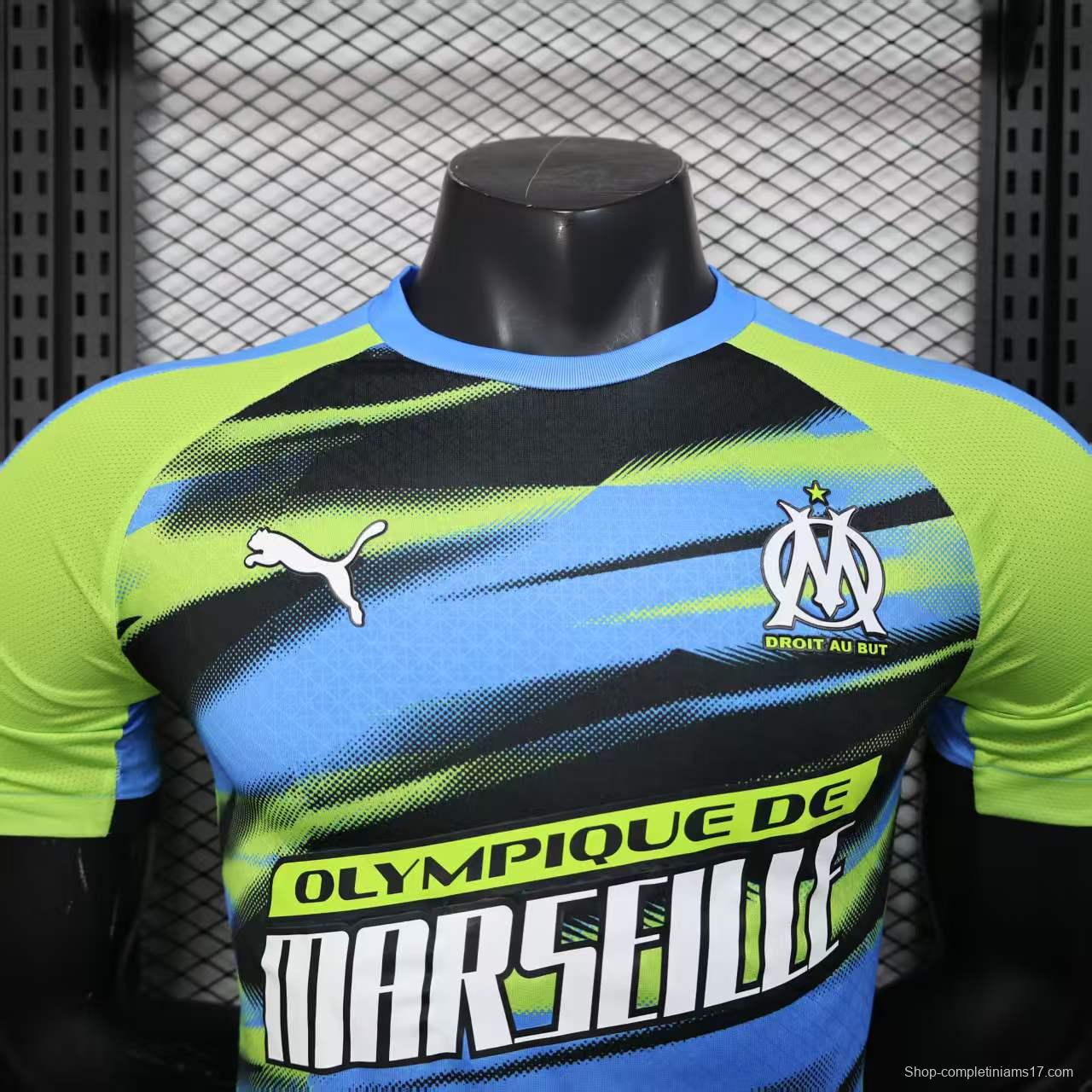 Player Version 25/26 Olympique de Marseille Neon Green Blue Black Gradient Stripe Jersey