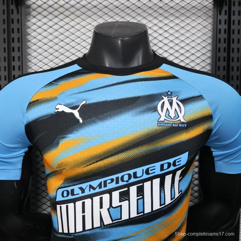 Player Version 25/26 Olympique de Marseille Blue with Orange Gradient Stripe Jersey