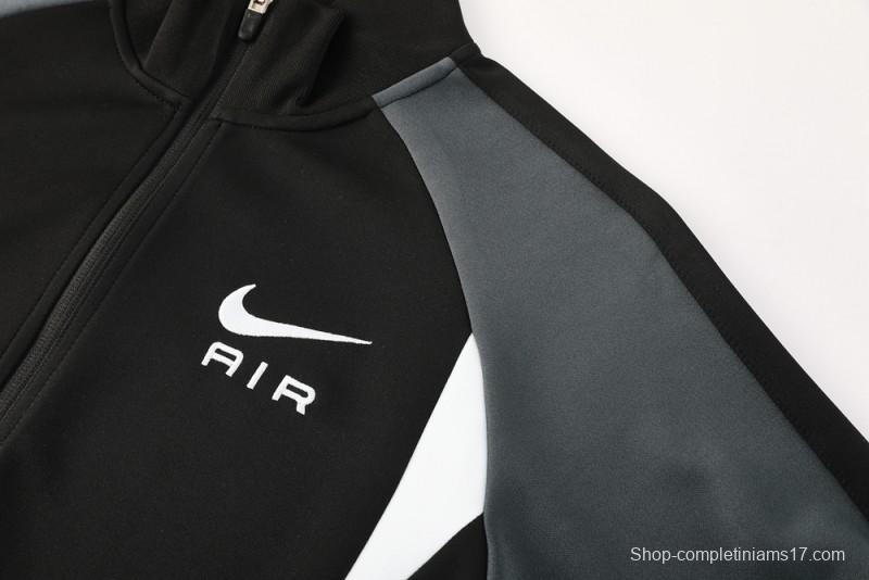 2025 Nike Air Black Tracksuit Set with Gray and White Accents Full Zipper Jacket + Long Pants