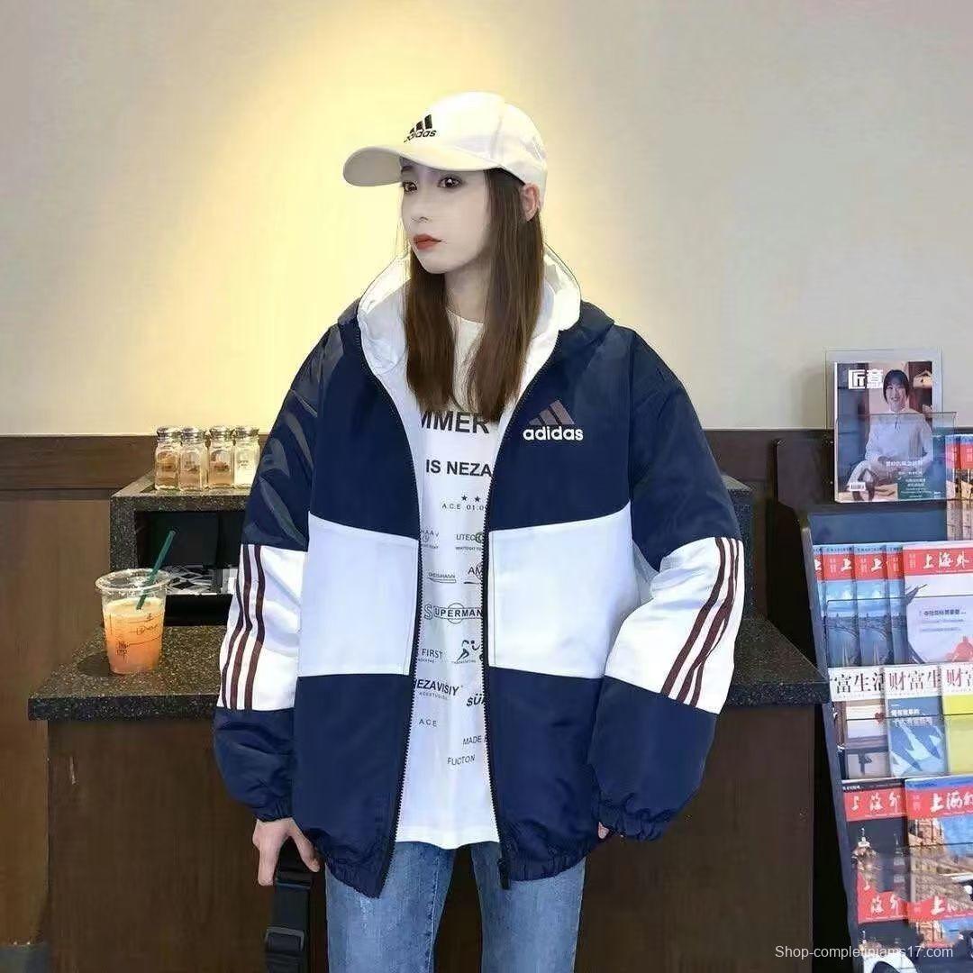 2025 Adidas White/Black/Wine Full Zipper Hoodie Windbreaker