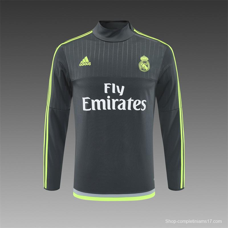 Retro 15/16 Real Madrid Dark Grey Half Zipper Jacket