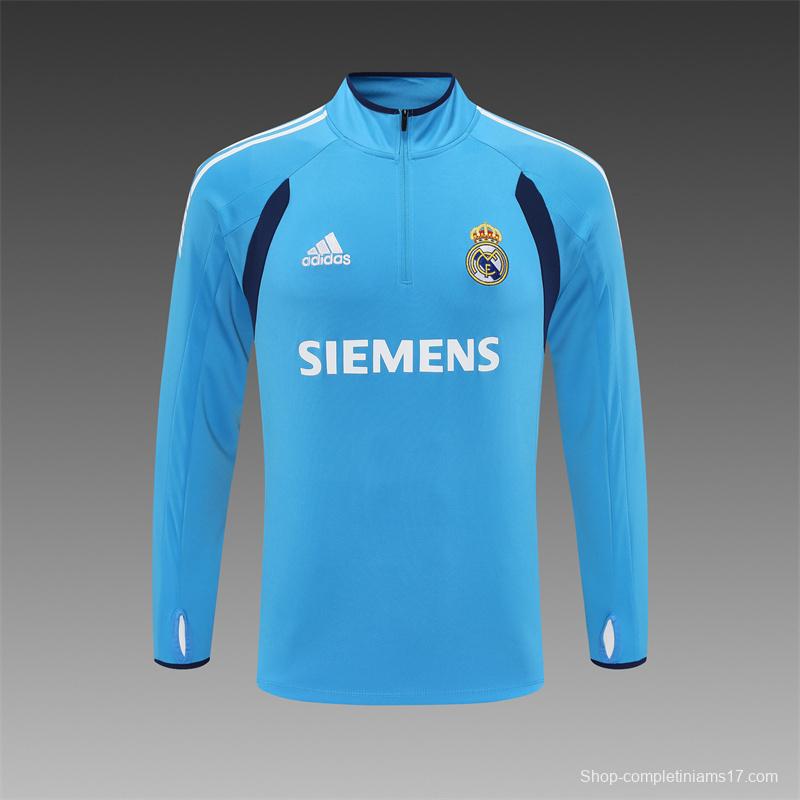 Retro 05/06 Real Madrid Light Blue Half Zipper Jacket+Long Pants