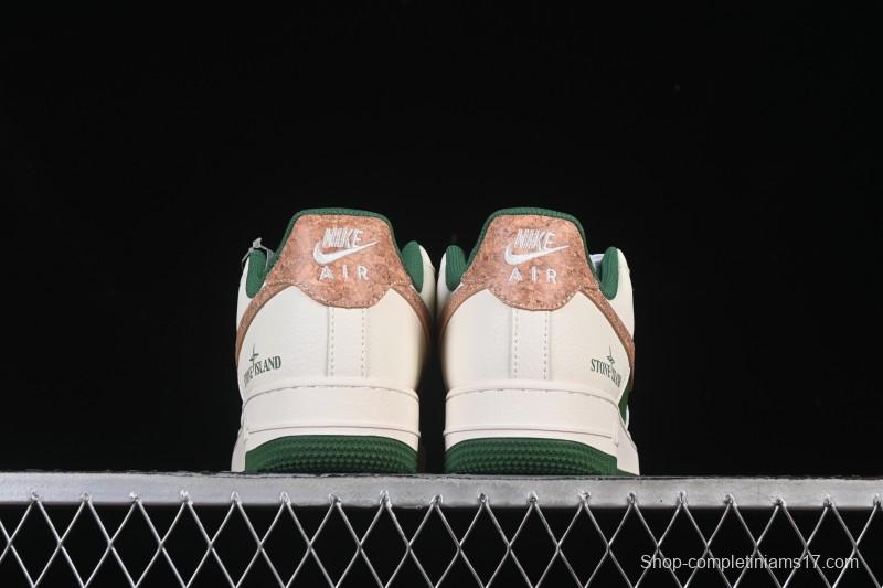 Nike Air Force 1 '07 Low Stone Island Collaboration Beige Green Floral Casual Sneakers - JP8028-010