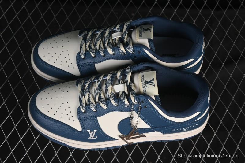 Nike SB Dunk Low LV Collaboration Light Gray Navy Blue High-End Custom Low-Top Casual Skate Shoes - SC0601-477
