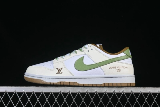 Nike SB Dunk Low LV Collaboration White Green Brown Low-Top Casual Skate Shoes - SC0601-476