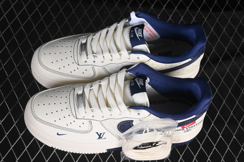 Nike Air Force 1 '07 Low LV Collaboration Print Light Blue Swoosh Casual Sneakers - MZ9588-817
