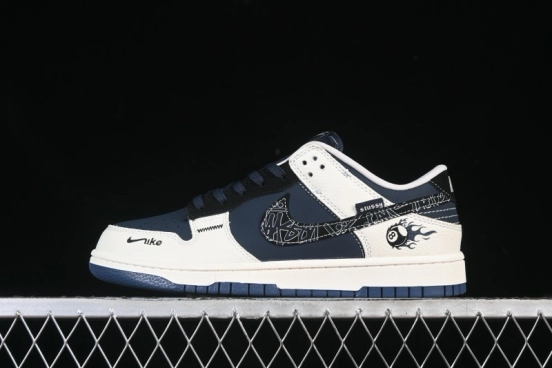 Nike SB Dunk Low Stussy Collaboration Light Grey Black 8th Anniversary Custom Low-Top Casual Skate Shoes - SR2025-001