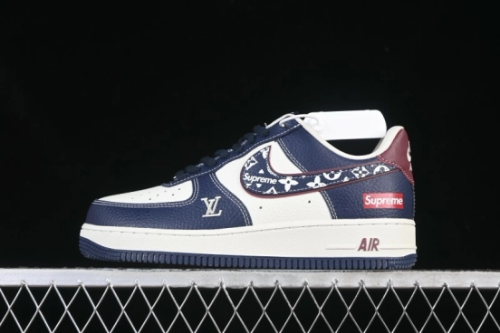 Nike Air Force 1 '07 Low Supreme Collaboration White Blue Wine Red Casual Sneakers - YF9511-801