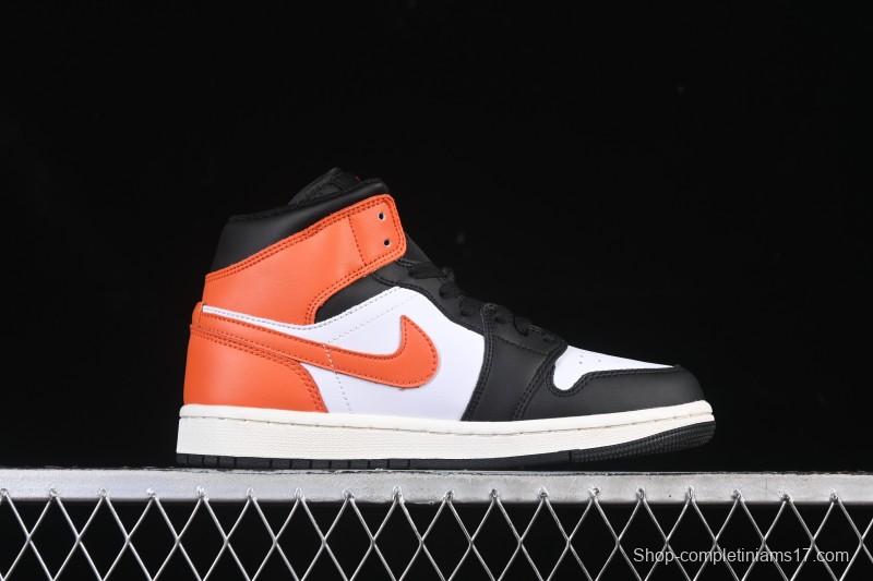 Nike Air Jordan 1 Mid AJ1 Mid-Top Casual Sneakers with Black White Orange Design - DQ8426-801