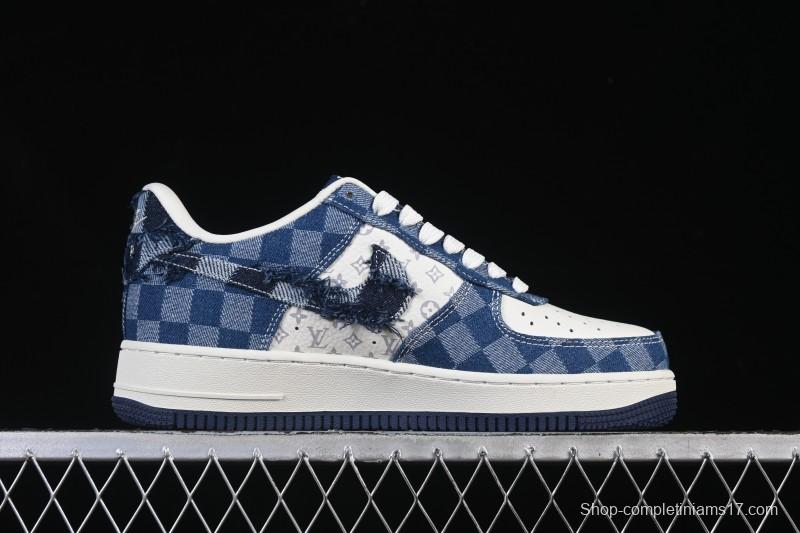 Nike Air Force 1 '07 Low Casual Sneakers in White Navy Blue - YF9511-816