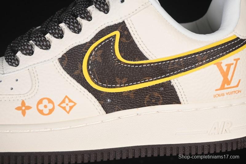 Nike Air Force 1 '07 Low LV Collaboration Beige Brown Patchwork Casual Sneakers - DD1982-302