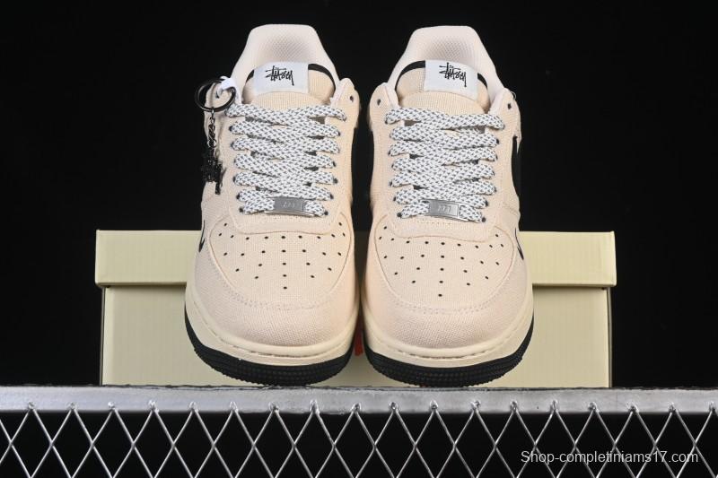 Nike Air Force 1 '07 Low Stussy Collaboration Beige Black Canvas Casual Sneakers - XX3168-155