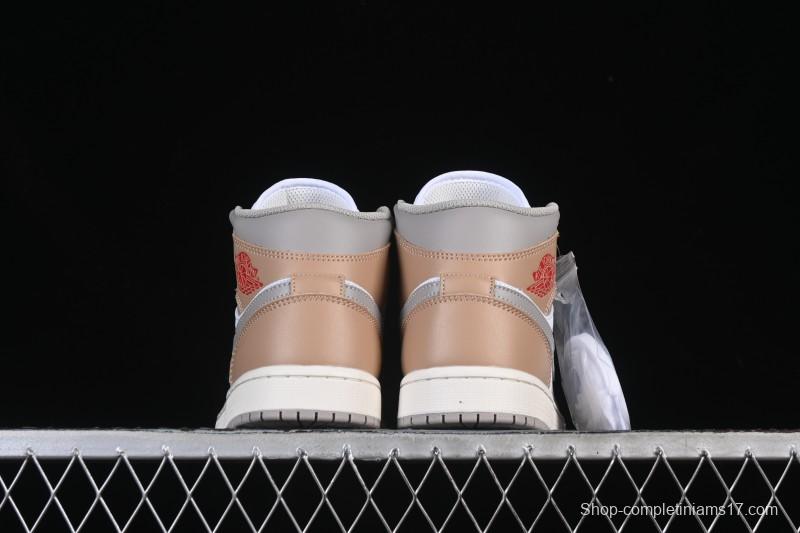 Nike Air Jordan 1 Mid AJ1 White Wheat Mid-Top Casual Sneakers - DQ8426-200