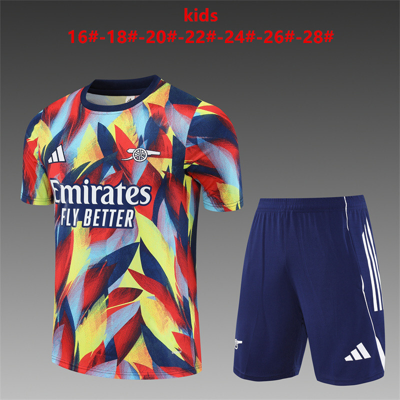 25/26 Kids Arsenal Yellow Red Camouflage Short Sleeve Jersey+Shorts