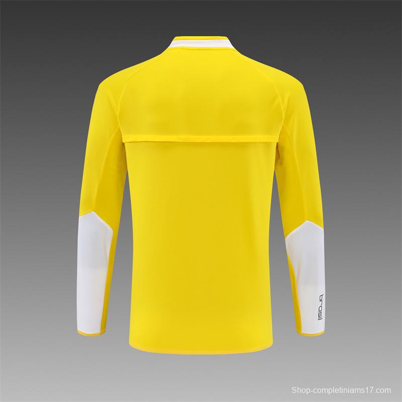 2002 Brazil Yellow Half Zipper Jacket+Long Pants