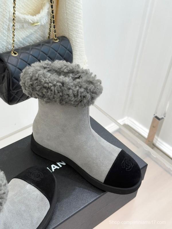 Chanel 2025/SS Double C Color-Block Shearling Snow Boots - KFY00300