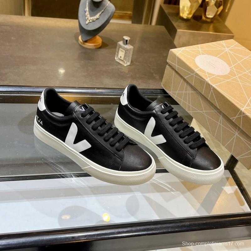 VEJA Classic White Sneakers V Logo Lace-Up Retro Flat Platform Casual Sports Shoes - LY00220