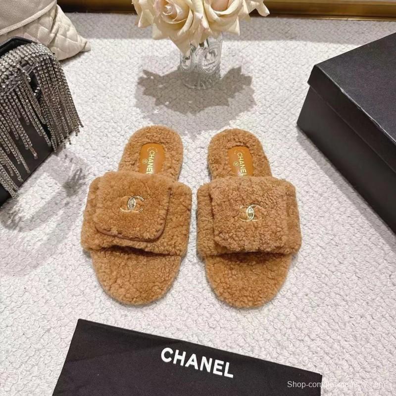 Chanel 2025/SS Slingback Lock Buckle Butterfly Fur Slippers - LY00250