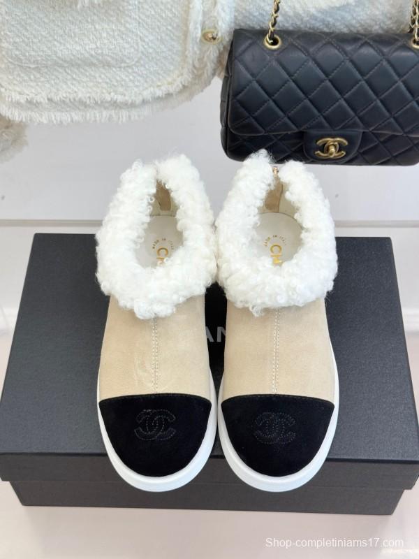 Chanel 2025/SS Double C Color-Block Shearling Snow Boots - KFY00270